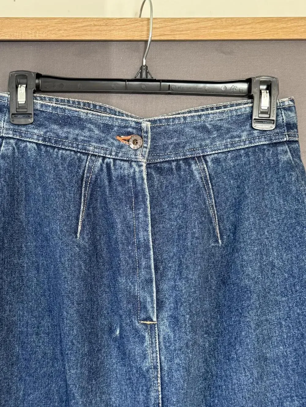 Vintage Pent Retro Denim Midi Skirt High Waist Button Front USA size 9